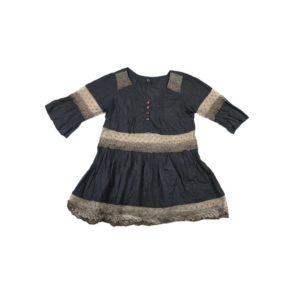 Sacred Threads Women's One Size Blouse Shirt Boho Tunic Lace‎ Trim